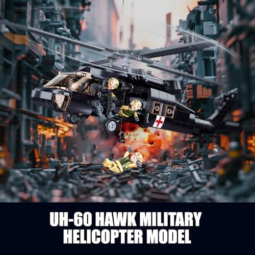 UH-60 Black Utility Helicopter Building Set, Hawk Plane Model (692 PCS) | with 4 Soldier Figures, Birthday Gift Toys for 8-14 Boys