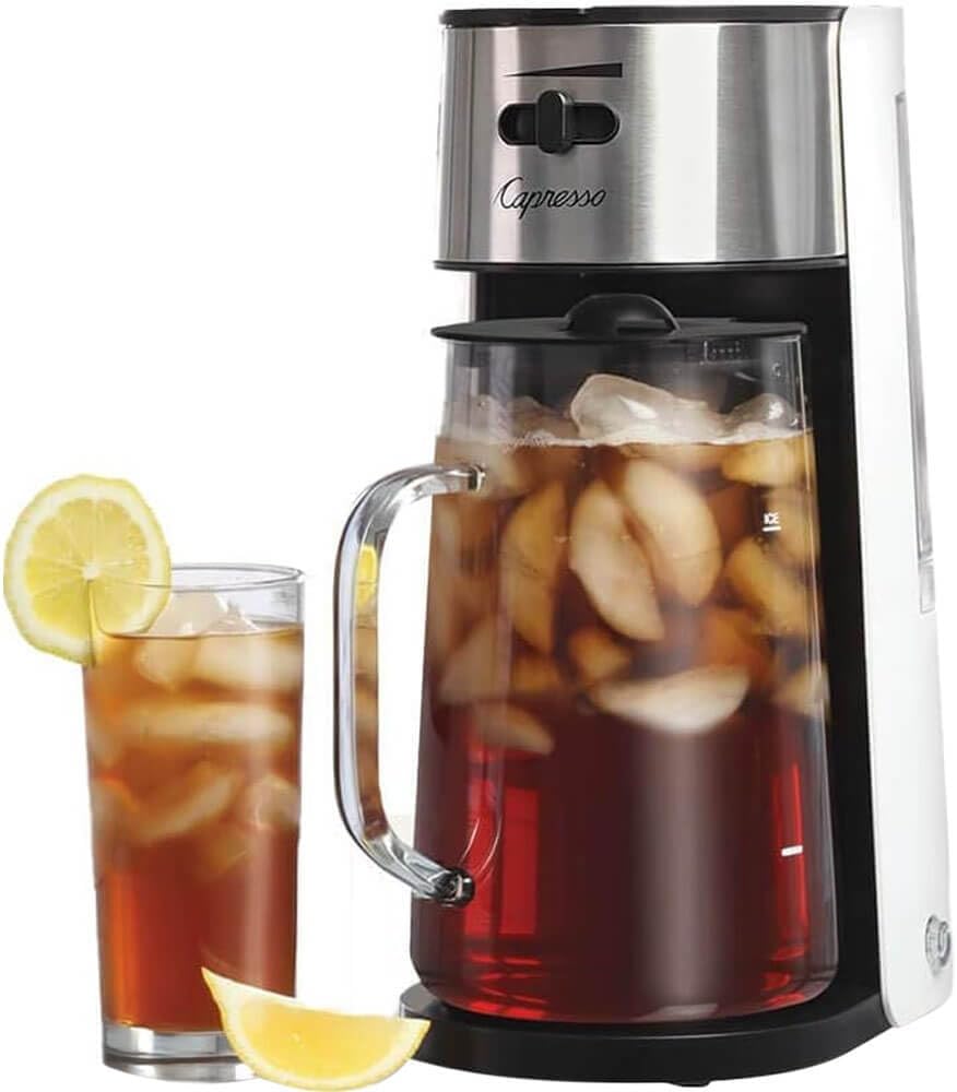 Capresso Stainless Steel Iced Tea Maker Glass Pitcher One Button Operation