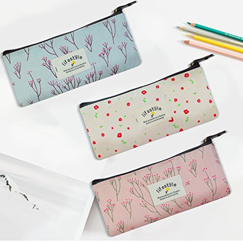 Countryside Flower Floral Pencil Pen Case Cosmetic Makeup Bag Set of 3 by Miayon