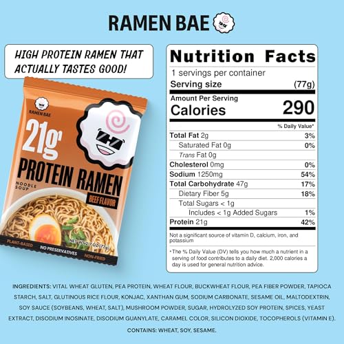 Ramen Bae Original Stir Fry Protein Noodles - 28g Protein, Garlic Soy | Air Dried Not Fried, Plant Based, Vegan Protein Noodles - Lower Carb & Fat - Savory & Bold with Hint of Spice (Pack of 6)