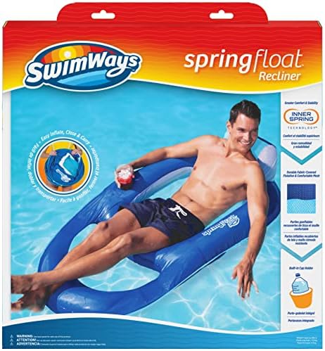 SwimWays Spring Float Recliner 6060700 Water Buoyant Summertime Relaxation Comfort Lounge Seat with Cup Holder for Pool Lake Beach Pond River Island