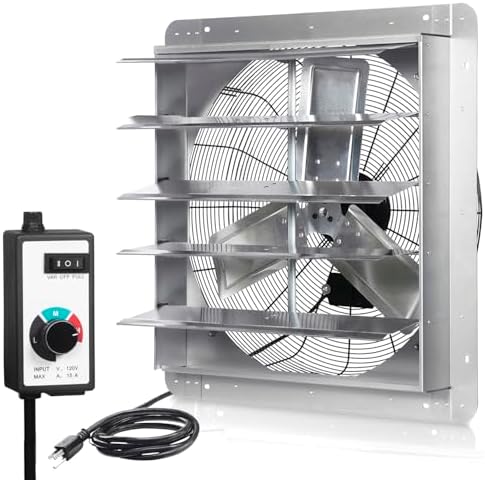 KEN BROWN 12 Inch Shutter Exhaust Fan Wall Mounted, Aluminum with 1.65 Meters Power Cord Kit, High Speed 1450CFM, Vent fan for Commercial, Greenhouse