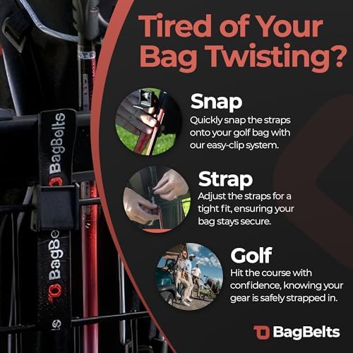 Golf Bag Cart Straps, Golf Cart Belt Attachment, Holds Bag to Cart for Easy Access to Clubs, Golf Cart Accessories, Black