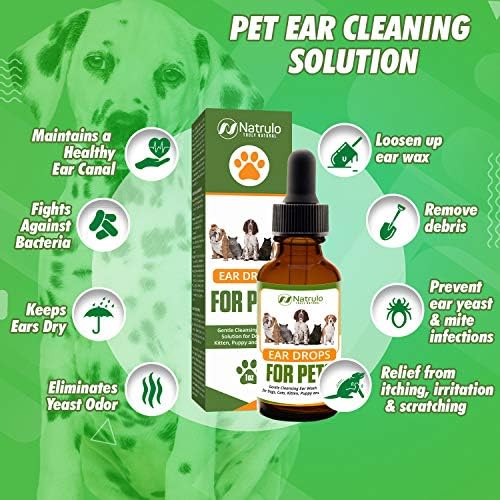 Natural Ear Cleaner for Dogs, Cats, Kitten, Puppy – Gentle Cleansing Ear Wash Solution Mite Infection & Yeast Treatment for Pets – Drying