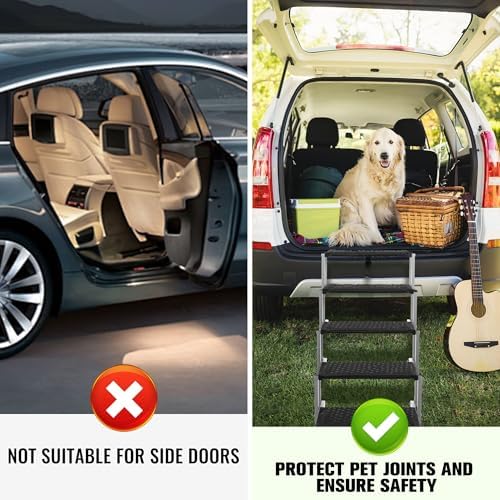 Foldable Dog Stairs for Car,17" Extra Wide Pet Ramp for Large Dog,6 Steps | 17" Extra Wide 200LBS Capacity Lightweight Portable Reinforced Pet Ramp for SUV Truck High Bed
