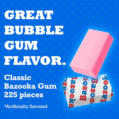Bazooka Bubble Gum Bulk, 225 Count Tub of Chewing Gum | Individually Wrapped, Old Fashioned 90's Candy for Baseball, Party Favors, Goodie Bags