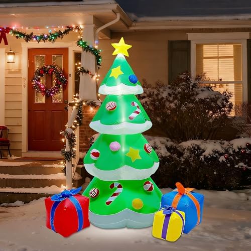 DR.DUDU 7 FT Christmas Tree Inflatable Outdoor Decorations with Led Lights