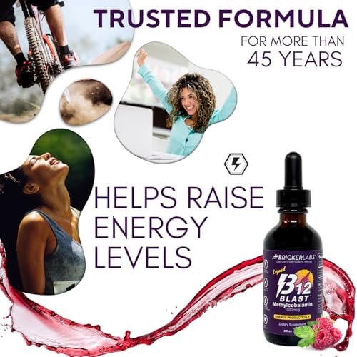 Bricker Labs B12 Blast Methylcobalamin 1000mcg, Great Tasting Sublingual Liquid Energy Vitamins -Vegan B12 Vitamins, Sustained Energy and Cellular Energy Supplement - 59-Day Servings