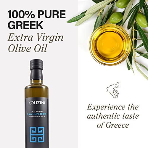 Kouzini Unfiltered Raw Extra Virgin Greek Olive Oil, Greek Extra Virgin Cold Pressed Olive Oil, Single Origin, High Polyphenols, Authentic Taste