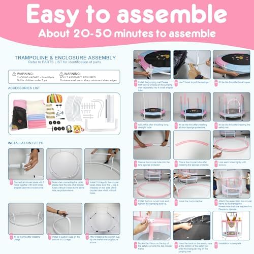 VGMiu 60" Trampoline for Kids, Toddler Trampoline Indoor with Net, Age 3-8