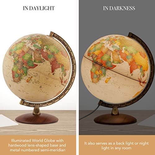 Waypoint Geographic Light Up Globe - Lugano 12” Desk Decorative Illuminated Globe with Stand and Blue Ocean, Up to Date