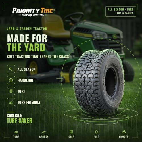 Carlisle Turf Saver Lawn & Garden Tire - 23X9.50-12 | Lawn Mower & Garden Tractor All Season Traction 77A3 Rated 2 Ply Bias Construction Black Sidewall Tire
