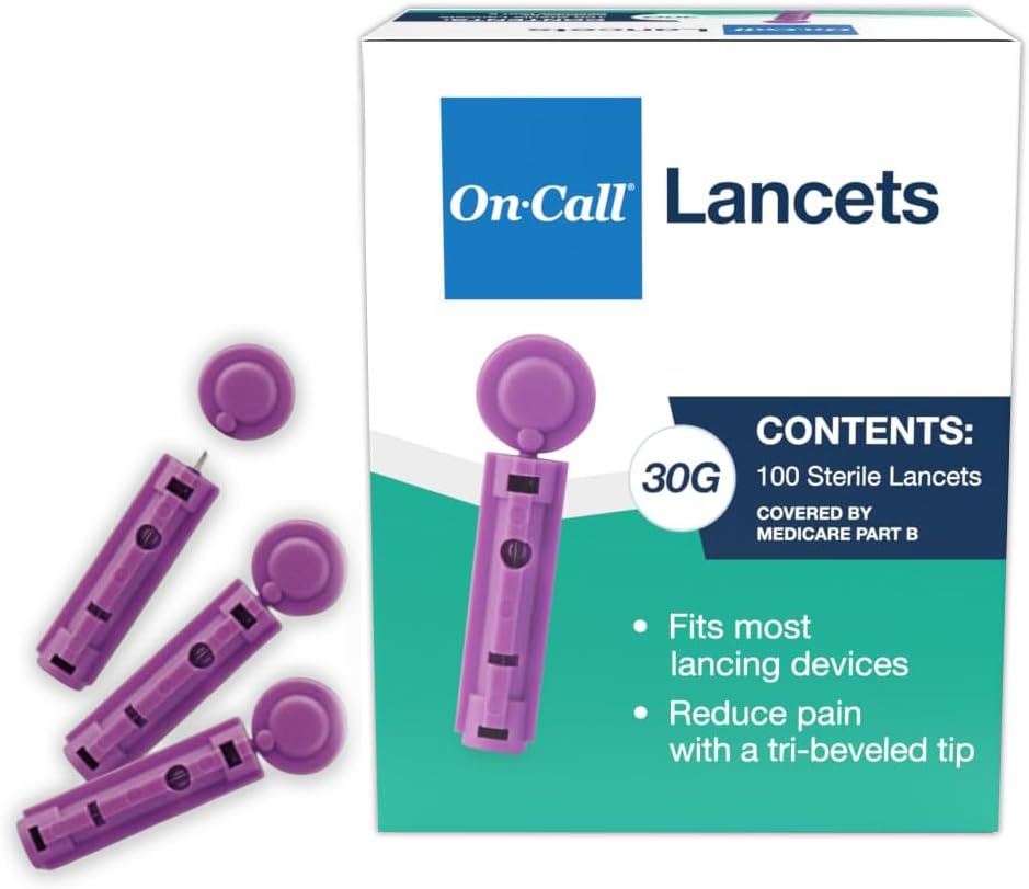 On Call Twist Off Lancets, 100 Lancets | Fine 30 Gauge Tri-Bevel Tip for Blood Sugar Test, Fits Most Lancing Devices, Diabetic Supplies, 100 Count
