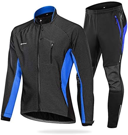 Mens Cycling Suit Windproof Winter Thermal Fleece Sportswear Clothing Set Riding Jersey Jacket & 3D Padded Pants Trousers