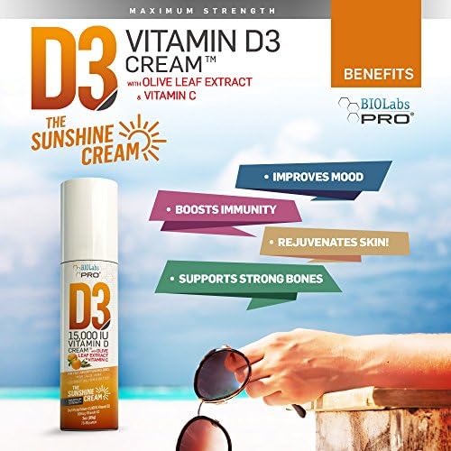 All Natural Vitamin D3 15000IU Vitamin D Cream, Maximum Strength Vitamin K2 | Fight Vitamin D Deficiency Naturally, with Olive Leaf Extract