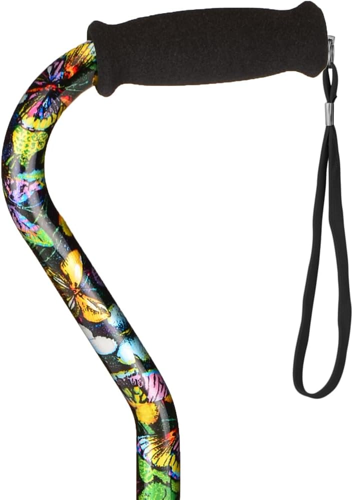 NOVA Designer Quad Cane, Lightweight Four Legged Cane with Soft Grip Handle, Height (for Users 4’11” - 6’4”) & Left or Right Adjustable, Butterflies Design
