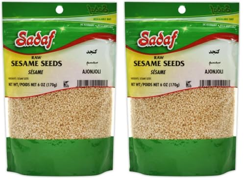 Sadaf Sesame Seeds - Raw Sesame Seeds for Cooking and Food Seasoning - Semillas de Ajonjoli - Middle Eastern Cuisine - Kosher - 6 Oz Resealable Bag