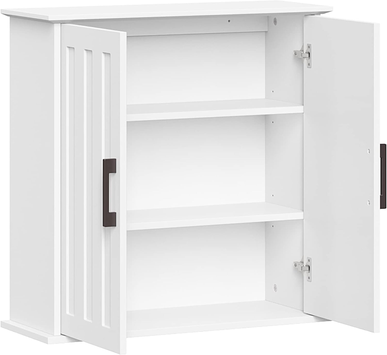 RiverRidge Monroe Two-Door Bathroom Wall Mount Medicine Cabinet, White | Adjustable Interior Shelf, Soft Close Hinges, Matte Black Handles