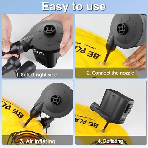 Electric Air Pump for Inflatables, Battery Powered Wireless Air Pump for Mattress with 3 Nozzles