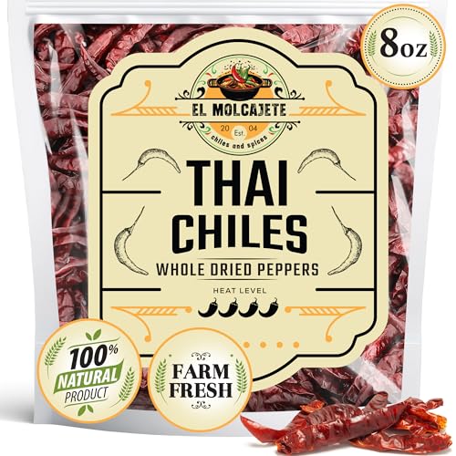 Dried Red Thai Chili Peppers 16oz Whole Hot Asian Chile for Curry Soup | Fiery authentic heat for tom yum, pad thai, ramen, stir fry & chili oil. Bulk bag, all natural. Resealable.