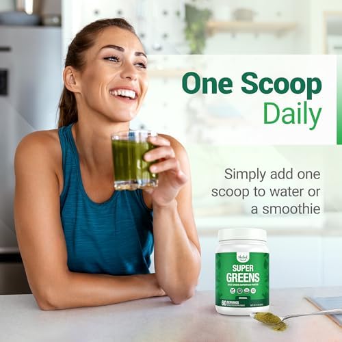 Nested Naturals Super Greens Daily Superfood Powder - Certified USDA Organic Green Powder w/20+ Whole Foods, Spirulina Powder,Wheat & Barley Grass - Probiotics, Fiber & Enzymes - Original Flavour, 30