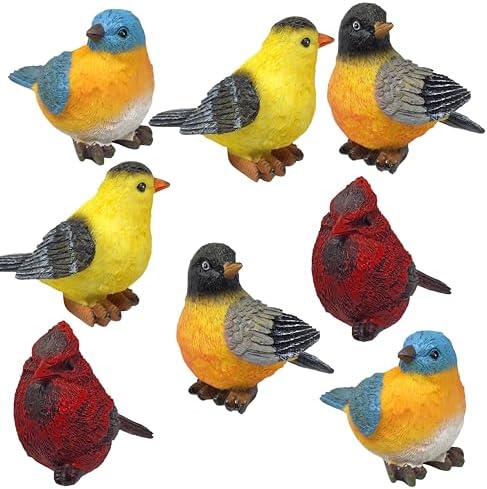 Songbird Garden Figurines Set of 4 – Cardinal, Bluebird, Goldfinch & Robin – Decorative Bird Statues for Home Décor, Spring Decorations, Crafting
