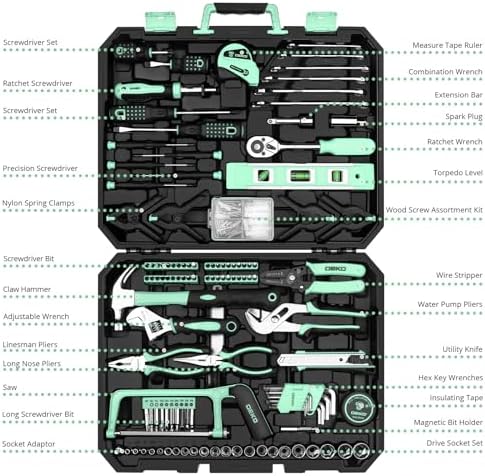 DEKOPRO 228 Piece Socket Wrench Auto Repair Tool Combination Package Mixed Tool Set Hand Tool Kit with Plastic Toolbox Storage Case