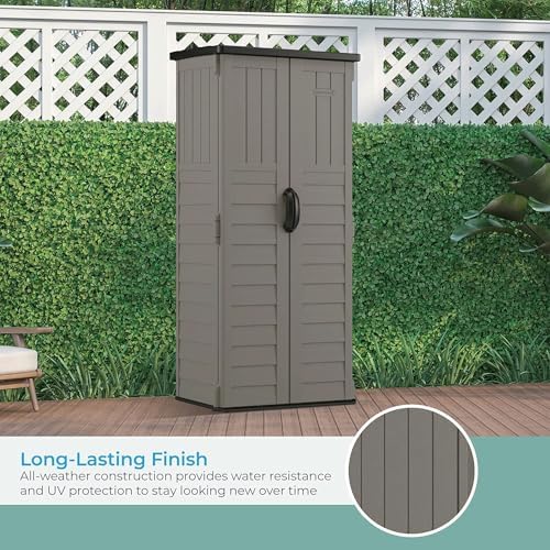 Suncast 22 Cu Ft, Vertical Storage Shed, Pad-Lockable Double Doors, Stoney