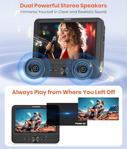FANGOR 7.5 Inch Dual Car DVD Player, Portable Headrest Video Player for Car with 5 Hours Rechargeable Battery, Last Memory, AV Out/in