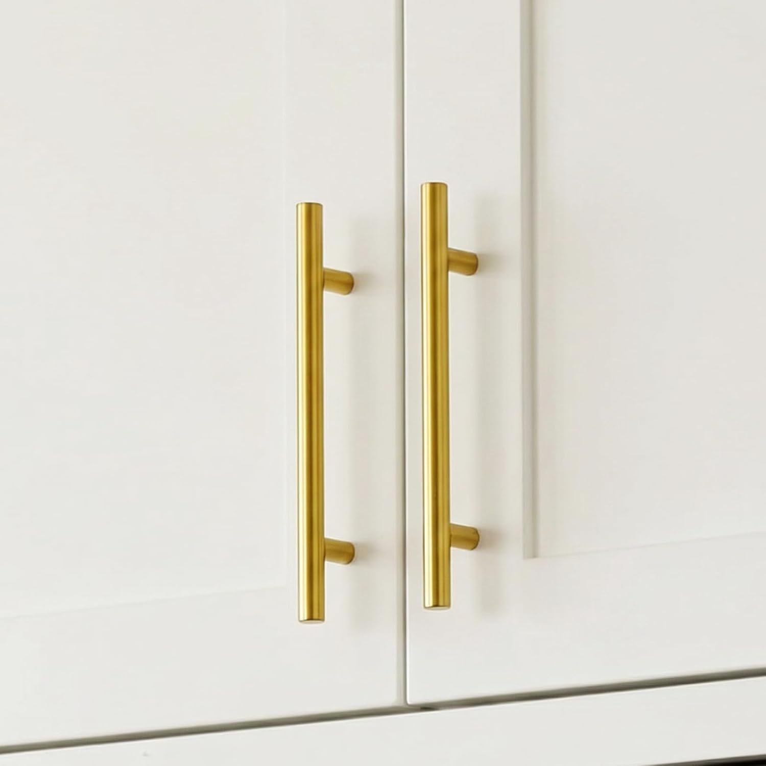 Goldenwarm 5 Pack 3 inch Gold Cabinet Handles Brushed Gold Cabinet Pulls | Gold Dresser Drawer Handles Stainless Steel Drawer Pulls for Kitchen Bathroom Bedroom, Easy to Install