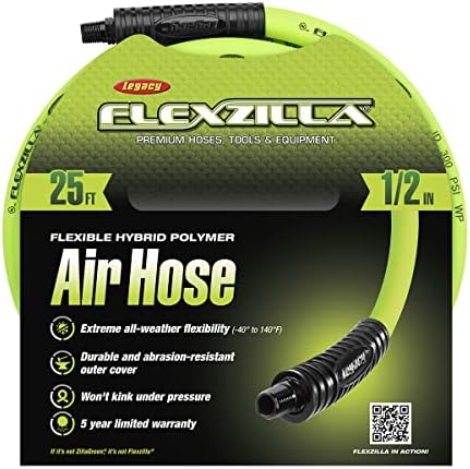 Flexzilla Air Hose, 3/8 in. x 50 ft., 3/8 in. MNPT Fittings, Heavy Duty, Lightweight, Hybrid, ZillaGreen - HFZ3850YW3