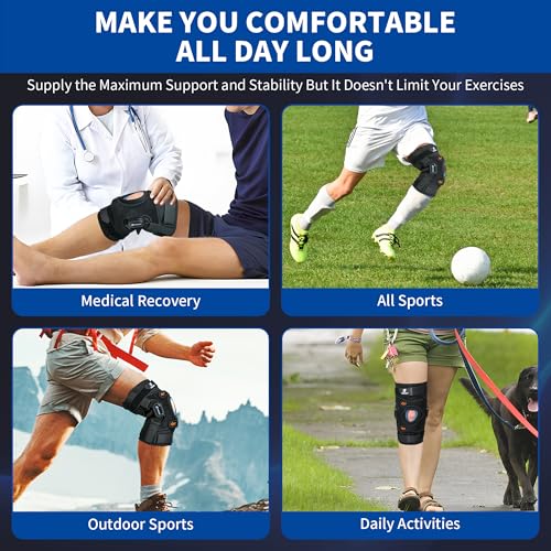TIMTAKBO Large Hinged Knee Brace With Side Stabilizers for Men Women | Knee Support Brace with Patella Gel Pad,Silicone Anti-Slip,Adjustable Open Back for Meniscus Tear, Arthritis,Knee Pain,Sports