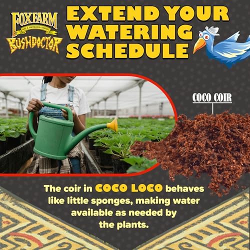 FoxFarm Bush Doctor Coco Loco Potting Mix, 2cu ft - Extends Your Watering Schedule, Triple-Washed to Reduce Salt Content - Perfect for Cultivating Vigorous Plants