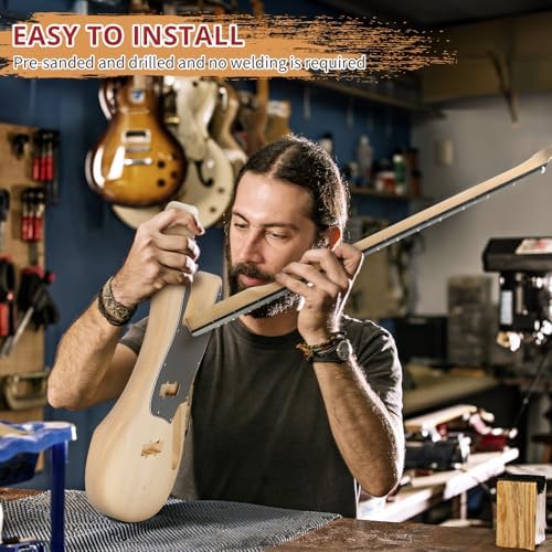 Ktaxon DIY Electric Guitar Kit, 44Inch DIY Bass Guitar Kit (KIB) | Mahogany Body, Solid Wood Fingerboard and Maple Neck, Easy Installation & All Accessories Included to Build Your Own Guitar