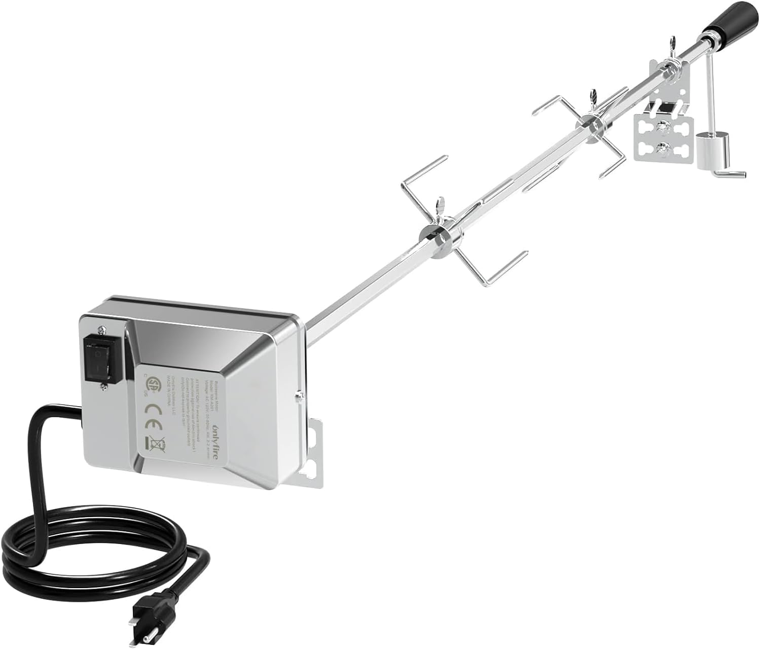 onlyfire Universal Grill Rotisserie Kit with 37"×1/2" Hexagon Spit Rod | Stainless Steel 110V Electric Motor, Does Not Fit Weber Gas Grills
