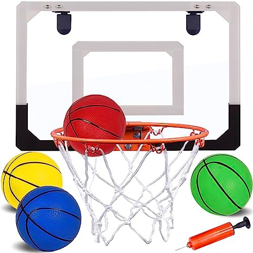 Indoor Mini Basketball Hoop for Kids, Over The Door Basketball Hoop Indoor with 4 Balls & Inflator