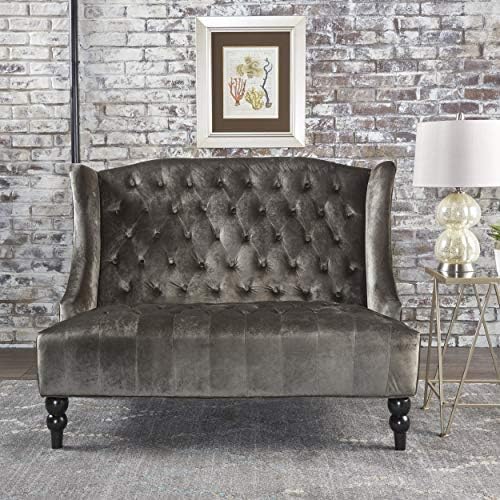 Christopher Knight Home GDFStudio Leona Modern Glam Tufted Velvet Wingback Loveseat, Gray and Dark Brown