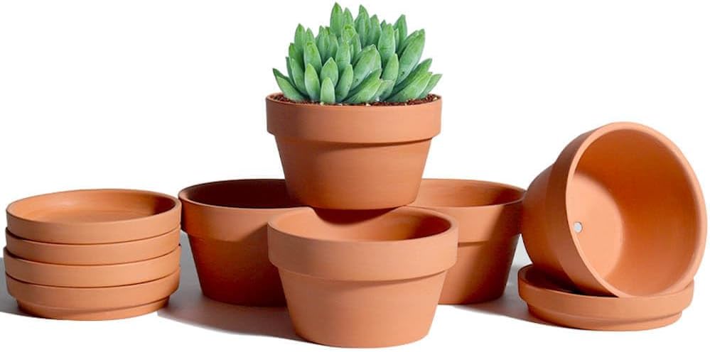vensovo 3.7 Inch Terracotta Shallow Succulent Pots with Saucers, 6 Pack