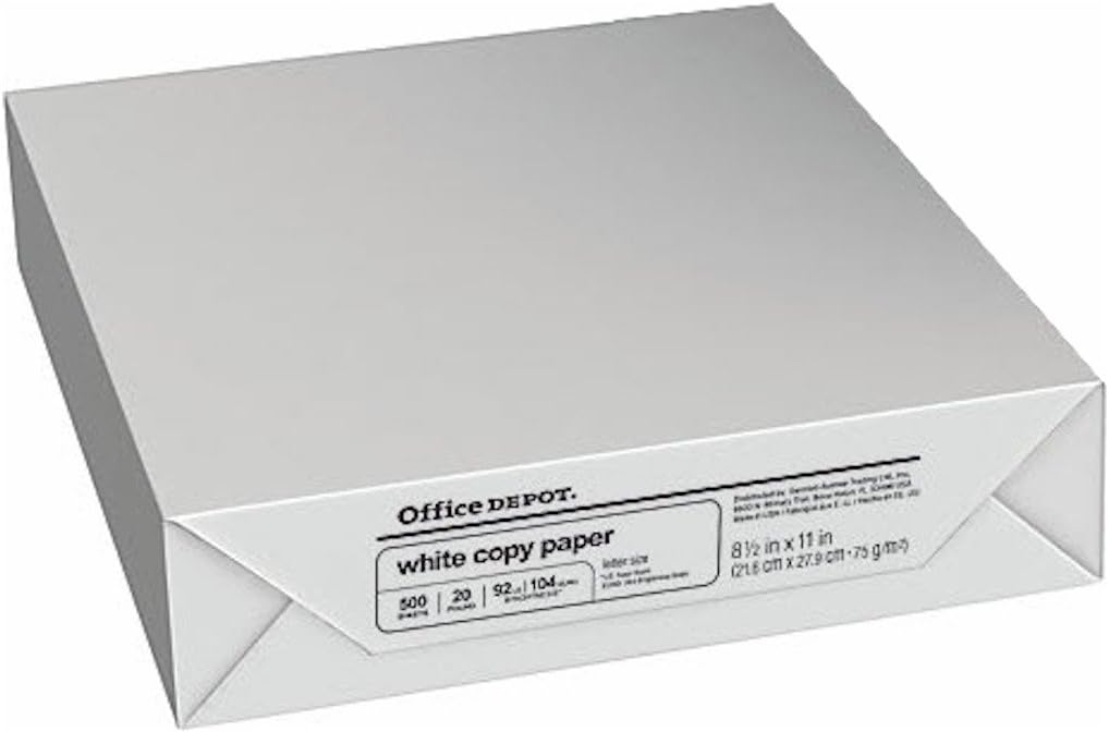 Office Depot Copy Fax Laser Inkjet Printer Paper, 8 1/2 Inch X 11 Inch Letter Size, 20 Lb, 92 Us / 105 Euro Bright White, Acid Free, Ream