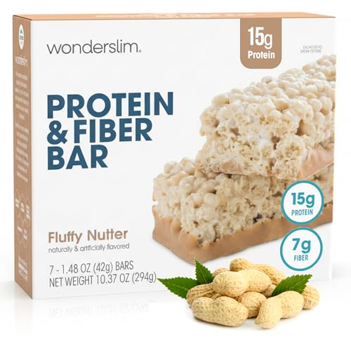 Wonderslim High Fiber Protein Bars, Low Calorie Snack – Fluffy Nutter, 7ct | 15g Protein, 7g Fiber – Gluten-Free, Low Sugar, Protein Snack Bars for Hunger & Craving Control, Weight Management Support