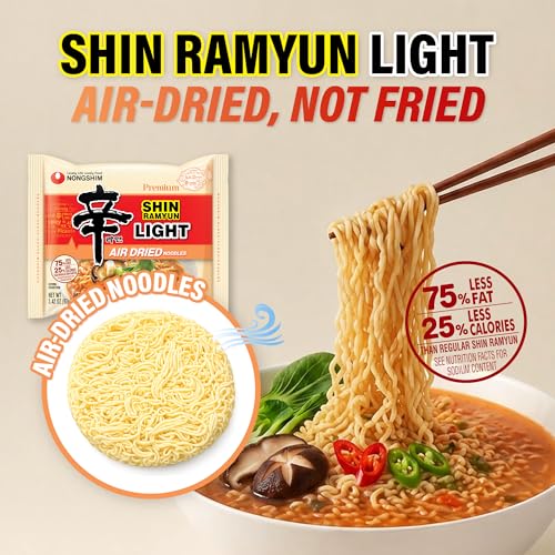 Nongshim Shin Ramyun Light, Air-Dried Korean Ramen Noodles, 4 Pack