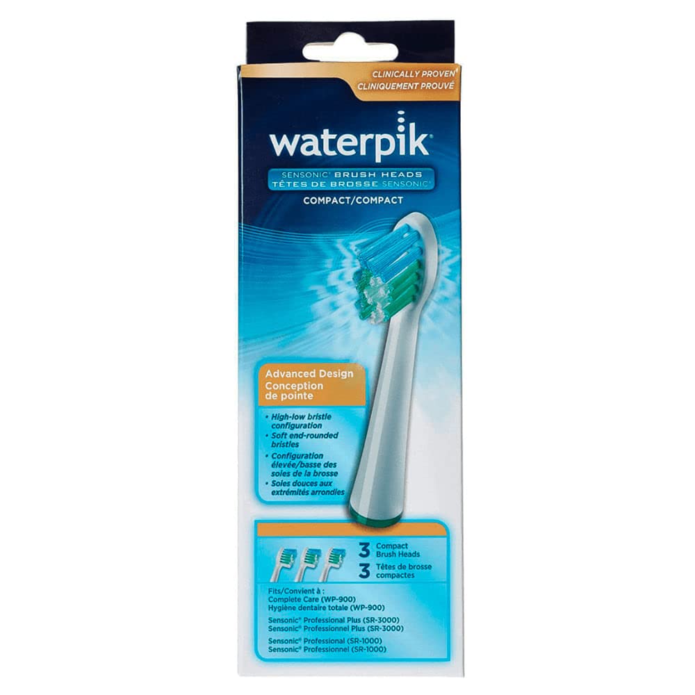Waterpik Standard Brush Heads, Replacement Tooth Brush Heads For Former Sensonic/Complete Care Models, SRRB-3W, 3 Count