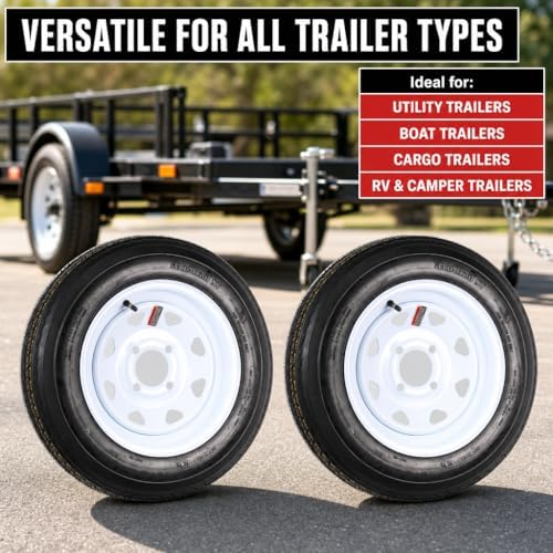 eCustomrim 2-Pack Trailer Tire Rim Assembly 4.80-12 480-12 4 Lug LRC White | 12 Inch Load Range C 6 Ply Tire, 4 Bolt On 4 Inch Center Steel Wheel