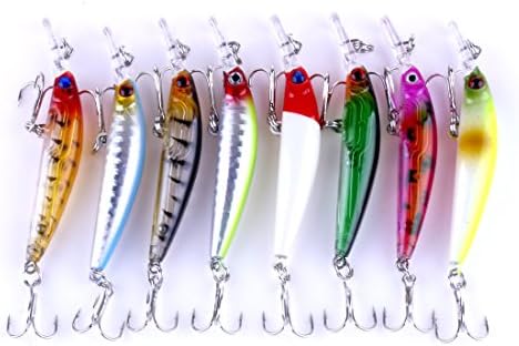 8PCS 3D Minnow Deep Diver Lure 7CM Hard Baits Swimbaits 3.8GTarget Bass, Walleye, Trout and Other Species in Freshwater or Saltwater