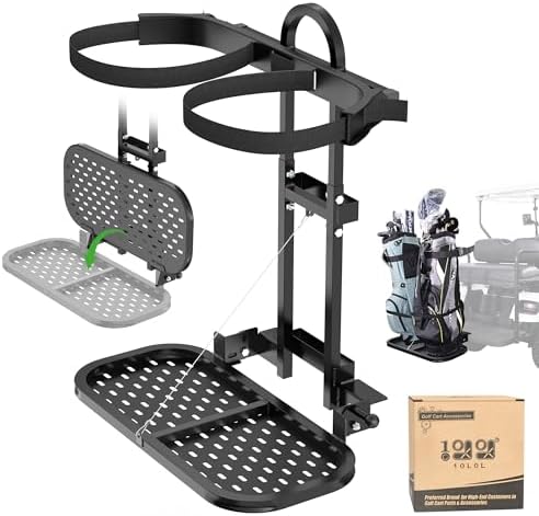 10L0L Universal Foldable Golf Cart Rear Seat Bag Holder - No-Drill Bag Rack for Yamaha EZGO Club Car, Fits Safety Grip Bar up to 8" Wide