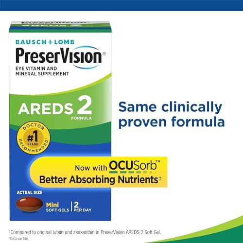PreserVision AREDS 2 Eye Vitamins, #1 Eye Doctor Recommended Brand, Lutein and Zeaxanthin Supplement with Vitamin C, Vitamin E, Zinc, and Copper, 120 Softgels (Minigels)