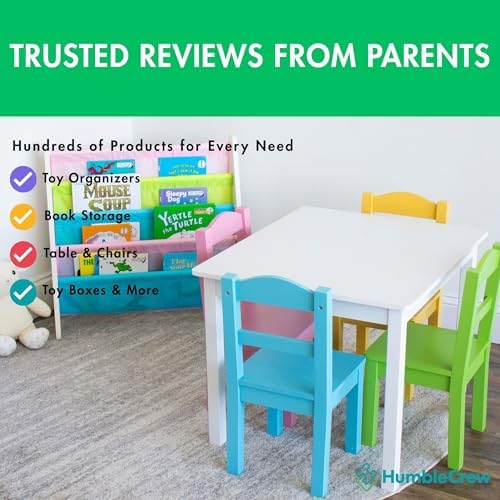 Humble Crew Kids Bookshelf, Montessori Front Facing Toddler Bookcase 4 Tier | Book display rack and reading nook organizer, nylon pockets show covers face out, compact for any playroom or bedroom space