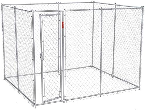 Lucky Dog 10' x 10' x 6' Heavy Duty Outdoor Welded Galvanized Steel Chain Link Dog Kennel Enclosure with 2 Configurations and Latching Door, Silver