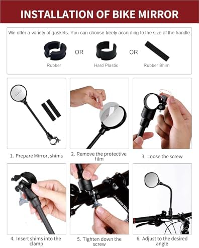 Bike Mirror, Adjustable Handlebar Rear View Mirrors For Mountain Road Bike Bicycle Electric Motorcycle (Black-2PC)