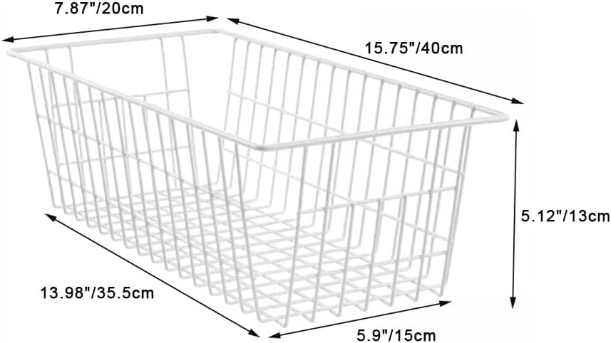 SANNO 15.7" Freezer Baskets Wire Storage Baskets Bin Organizer Food, Kitchen, Basket Organizers Bins for Home, Bathroom, Closet Organization, white